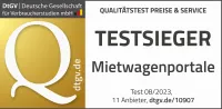 CHECK24 ist Testsieger der DtGV-Studie Mietwagenportale 2023 - Award Logo