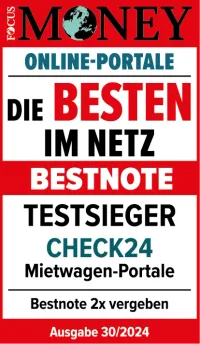 Focus Money kürt CHECK24 2024 erneut zum beliebtesten Mietwagenportal - Award Logo