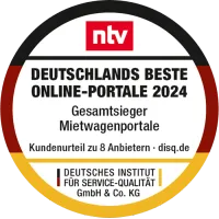 DISQ & ntv: CHECK24 bestes Online-Portal in der Kategorie Mietwagenportale in 2024 - Award Logo