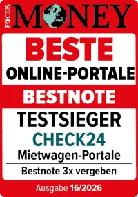 Focus Money: Testsieger CHECK24 auch in 2026 das beliebteste Mietwagenportal - Award Logo
